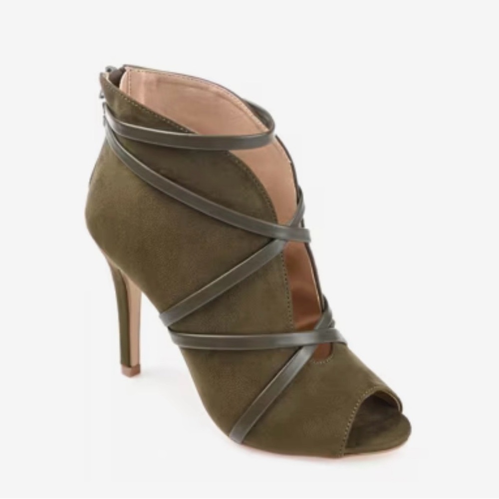 Journee Collection Samara Olive Peep Toe Stiletto Booties Size 7.5 W